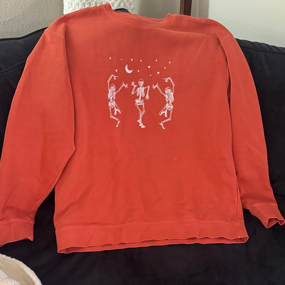 WOMEN’s Burnt Orange Graphic Skeleton Crewneck Sweater